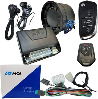Alarme Automotivo Antifurto Completo Com Controle e Chave Canivete Bloqueador de Motor e Sirene Contra Roubos - FKS