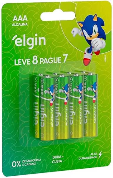 Pilha Alcalina AAA com 8 unidades Elgin Palito