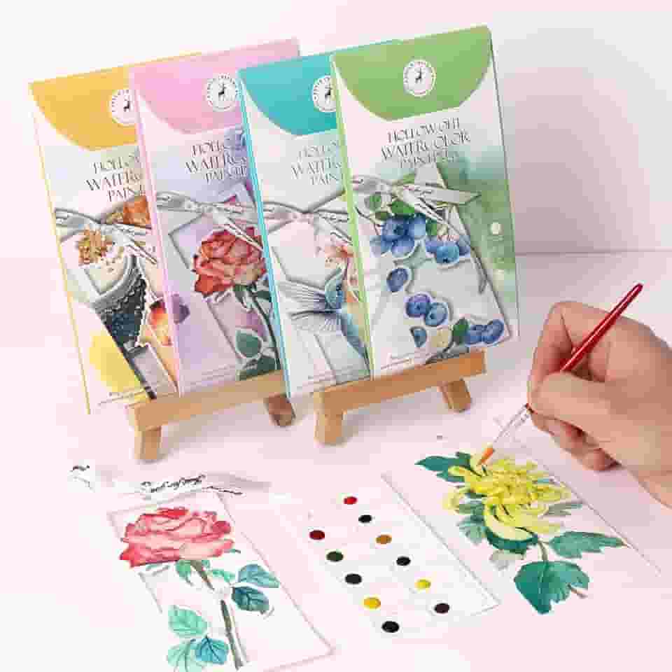 1 conjunto de pintura de marcador de página em aquarela, kit de papel de colorir portátil oco para festas, viagens, lembranças feitas à mão, verde