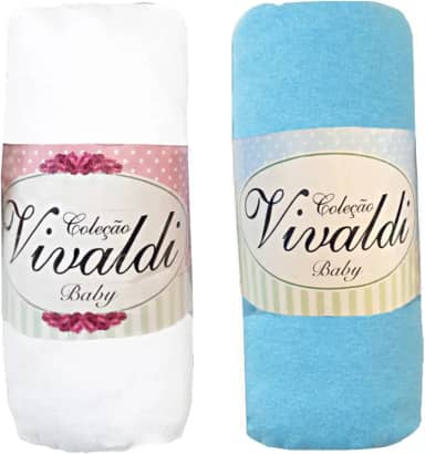 Lençol Avulso Bebe com Elástico Kit 2 peças Azul e Branco Berço Americano 70cmX130cmX12cm