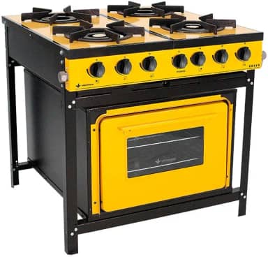 Fogão Industrial 4 Bocas Com Forno Linha Bravo Amarelo - Venâncio Br4bfam