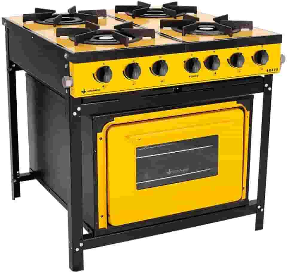 Fogão Industrial 4 Bocas Com Forno Linha Bravo Amarelo - Venâncio Br4bfam