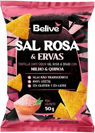 Tortilla Chips sabor Sal Rosa e Ervas Sem Glúten Sem Leite Nachos Belive 50g