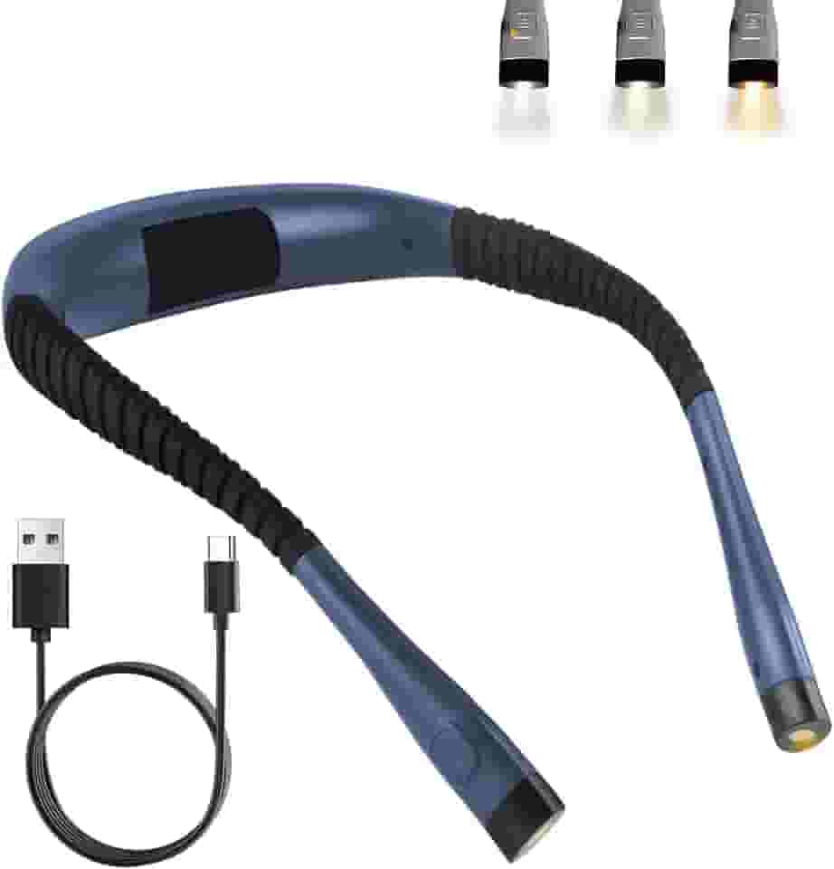 Luminária De Leitura Portátil Com 3 Cores Ajustáveis, Luz Suave Para Olhos, Dobrável E Prática Para Pescoço - Ideal Para Livros, Estudar E Dormir (Cinzento)