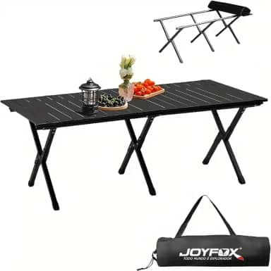 JOYFOX Mesa Dobrável de Camping 120cm – Aço Leve, Portátil com Bolsa, Impermeável, Montagem Rápida, Estável com Pés Antiderrapantes para Churrasco, Praia e Piquenique