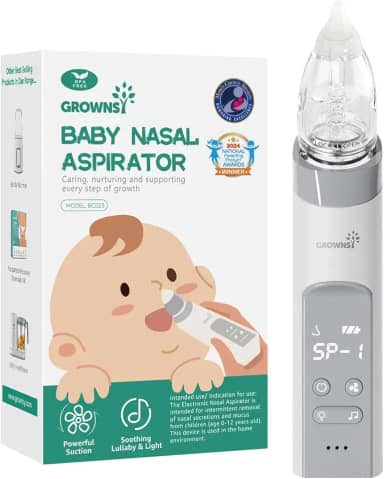 GROWNSY Aspirador nasal para bebês, sugador de nariz elétrico com câmara de sucção maior e sucção mais potente, limpador de nariz automático com função de música e calmante leve