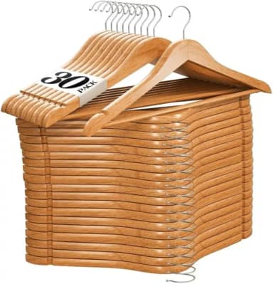 Kit 30 Cabide De Madeira Adulto 45cm Marfim Envernizados Com Barra Deslizante - Ideal Para Roupas, Calça, Camisas, Terno, Saia, blazer