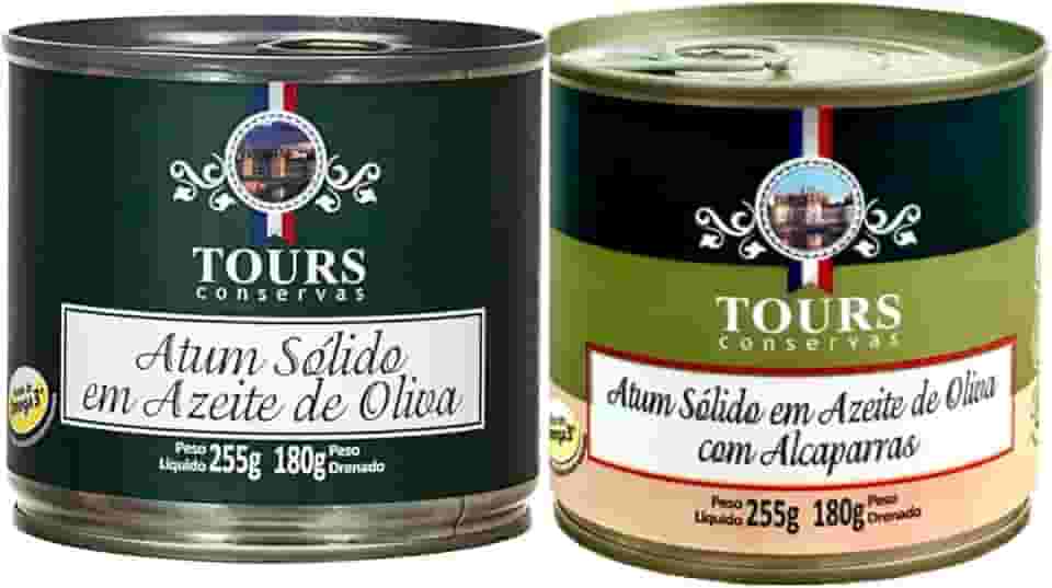 Atum Sólido Tours em Lata - Azeite de Oliva e Azeite de Oliva com Alcaparras - 2 Unidades de 255g Cada