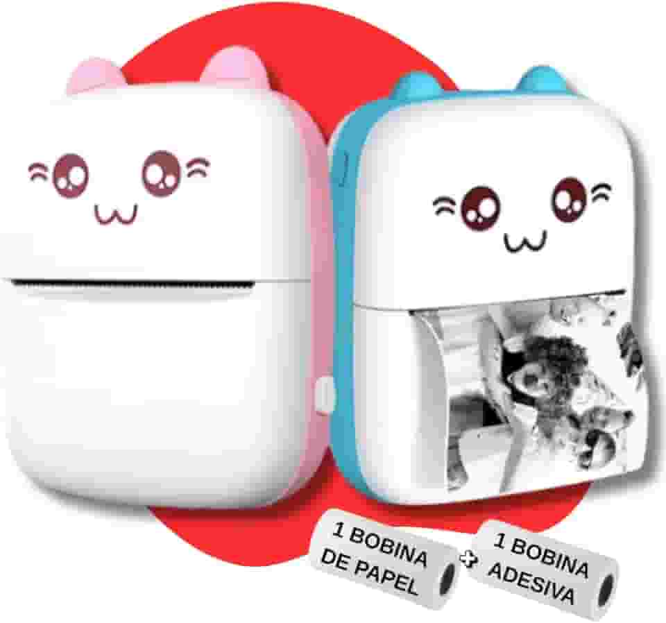 Mini Impressora Térmica Portátil Etiqueta Sem Fio C/1 Papel Adesivo Infantil e 1 Papel Padrão Ideal Para Imprimir Fotos, Memórias, Lembranças Premium (Rosa)