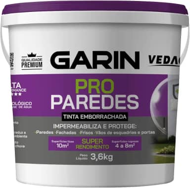 Tinta Emborrachada Pro Paredes Fachadas Premium Garin Branco 3,6kg Acabamento Fosco Anti Mofo