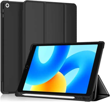 Capa para iPad 7ª, 8ª e 9ª Geração 10,2 Polegadas - Com Slot para Apple Pencil, à Prova de Choque e Queda, Suporte Ajustável (Preto)