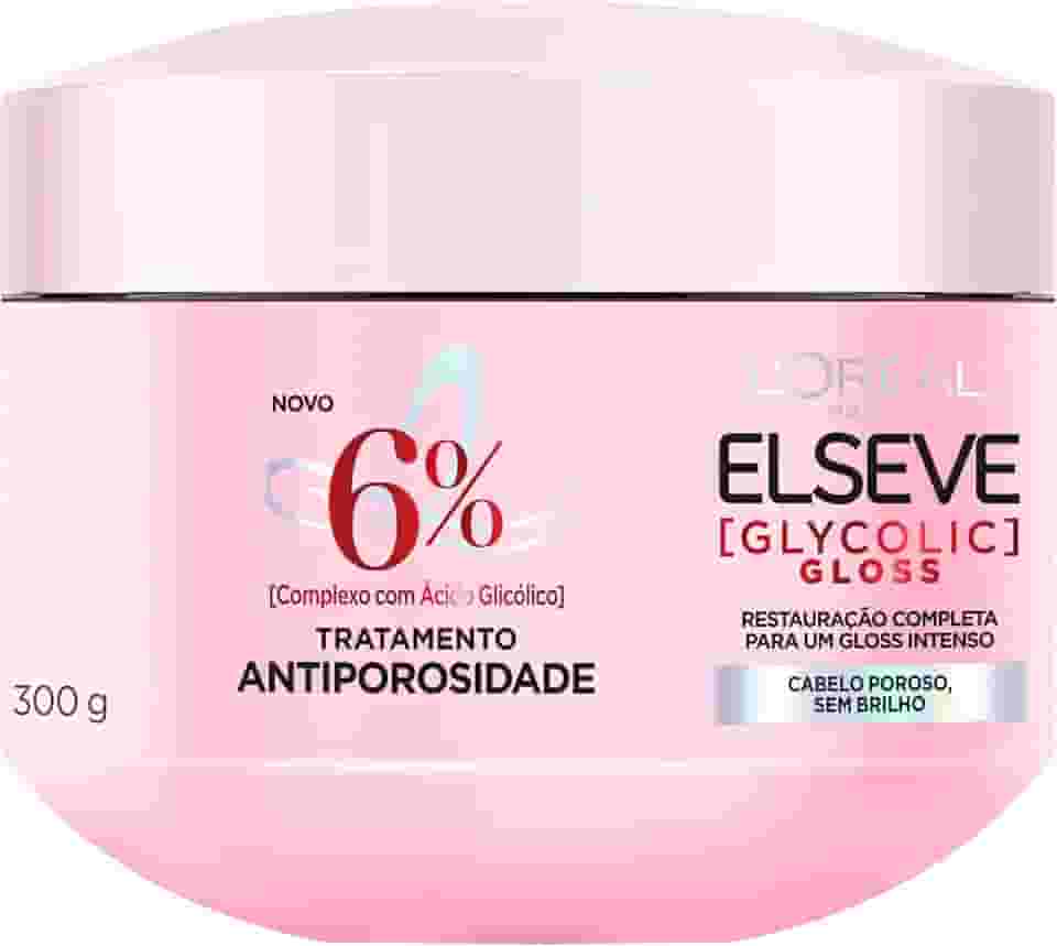 L'Oréal Paris Elseve Glycolic Gloss Máscara Capilar Antiporosidade, com Ácido Glicólico, Sela a Cutícula, Garante 3X Mais Brilho Espelhado e Maciez Intensa, 300g