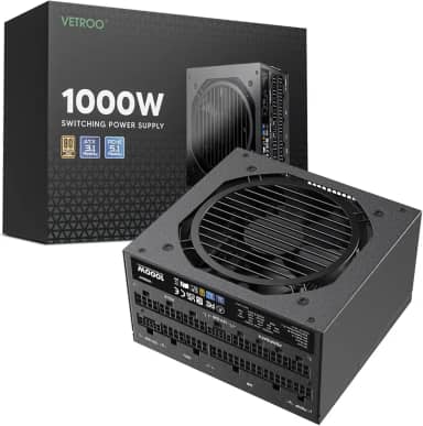 Vetroo Fonte de alimentação preta de 1000W ATX 3.0 Ready Dual PCIe 5.0, 80 Plus Gold Full Modular, tamanho compacto, capacitores japoneses de 105 °C, modo ecológico com ventilador FDB de 120 mm,