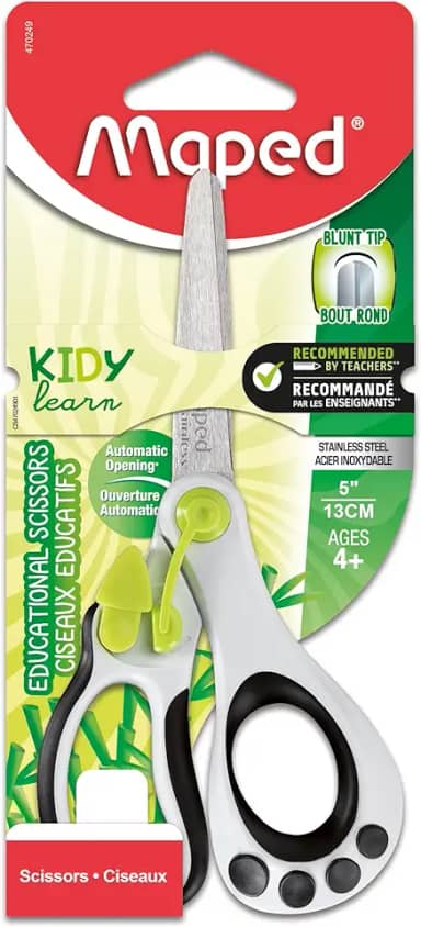 Maped Helix USA Tesoura educativa assistida por mola Koopy, infantil, 12,7 cm, ponta cega, uso destro (470249US), preto/branco