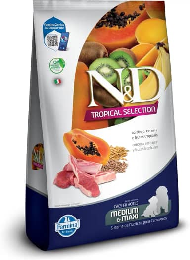 N&D Tropical para Cães Filhotes de Raças Médias e Grandes Sabor Cordeiro, Cereais e Frutas Tropicais 2,5Kg
