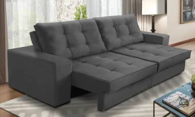 Sofá Retrátil e Reclinável 2 lugares 1,50m com Molas Marcela Suede Cinza Adonai Estofados