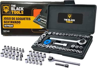 Kit Jogo Soquetes Sextavado C/Catraca 40 Pcs Reversível