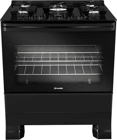 Fogão Mueller 5 bocas Preto com Mesa de Vidro e Tripla Chama Bivolt MFV5BF