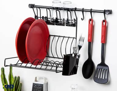 Escorredor de Louça Suspenso Articulado c/Porta Talher Requinte Preto - K80