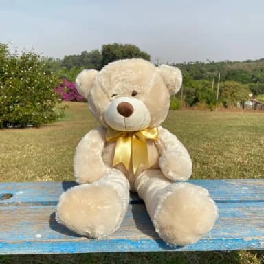 Urso Pelúcia Grande 60cm Hipoalergênico (Avelã com laço dourado)