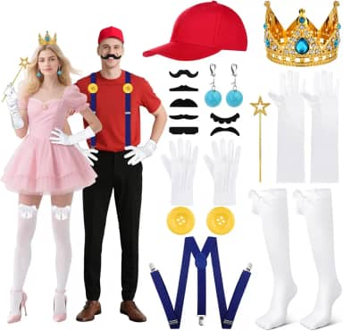 Conjunto de acessórios para fantasias de Halloween para casais para adultos, chapéus engraçados, luvas, bigodes, coroa, varinha e brincos para festa de Halloween, cosplay, fantasias para casais