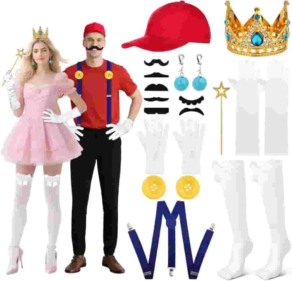 Conjunto de acessórios para fantasias de Halloween para casais para adultos, chapéus engraçados, luvas, bigodes, coroa, varinha e brincos para festa de Halloween, cosplay, fantasias para casais