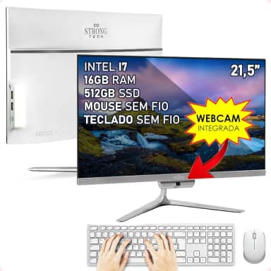 Computador Completo All In One Intel Core i7 21,5' Full HD 16GB SSD 512GB 4 Núcleos Super Turbo Hdmi Teclado e Mouse Strong Tech