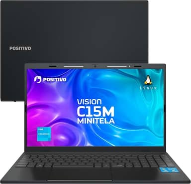 Notebook Positivo Vision C15M Intel Celeron N4500 Linux 8GB RAM 256GB eMMC Tela 15" Full HD IPS Antirreflexo – com Minitela - Cinza