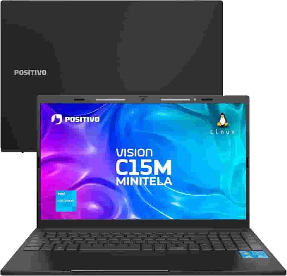 Notebook Positivo Vision C15M Intel Celeron N4500 Linux 8GB RAM 256GB eMMC Tela 15" Full HD IPS Antirreflexo – com Minitela - Cinza