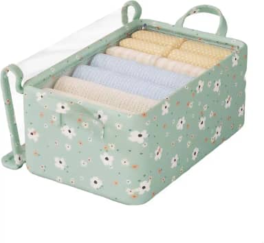 Caixa Organizadora com Tampa Transparente e Estampa Floral Verde, Estrutura em Aço Resistente, Tecido Oxford - Ideal para Organizar Roupas, Brinquedos e Mais