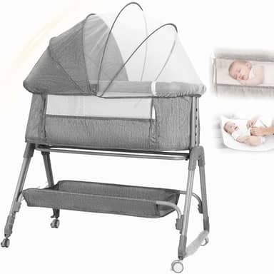 Berço portátil 3 em 1 Moises Co-bed para bebês, cercadinho infantil, 8 alturas ajustáveis para bebês com refluxo, trocador, colchão, semi-blackout mosquiteiro, cesto de armazenamento