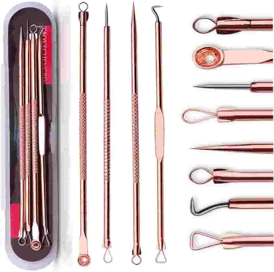 Ferramenta de extrator de espinhas para removedor de cravos O melhor kit de remoção de acne - tratamento para manchas, estalos de espinhas, remoção de espinhas para pele do rosto do nariz sem risco com estojo (rosa, conjunto de 4 peças)