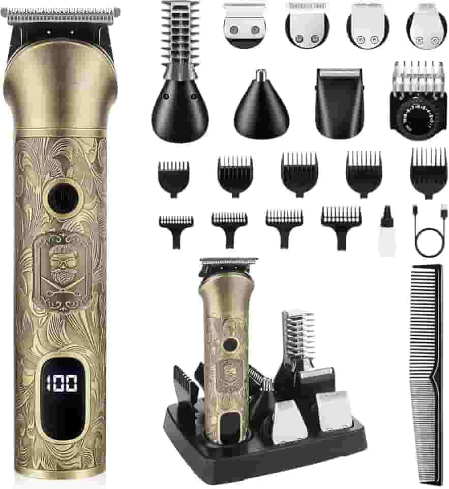 17 em 1 barbeador eletrico conjunto, IPX7 à prova d'água, display digital LCD inteligente, Corte de cabelo/barba/pelos do nariz/pelos do corpo, tudo em uma máquina
