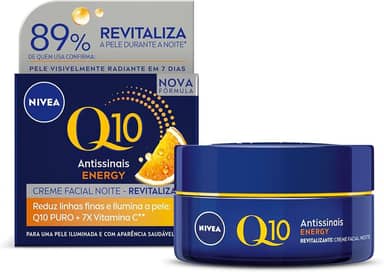 NIVEA Creme Facial Antissinais Q10 Energy Noite 50g - Creme que atua à noite para deixar sua pele iluminada, firme e com aparência mais jovem, resultados em 2 semanas