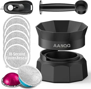 Kit reutilizável Vertuo Pods Vertuo: cápsulas recarregáveis Vertuo para vedação mais rápida Cápsulas de café Espresso VertuoPlus - com 50 tampas de vedação de alumínio (1 suporte + 50 folhas + 1