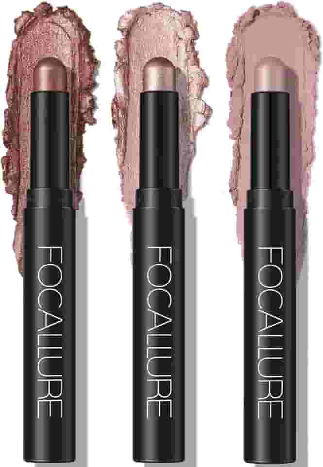 FOCALLURE Conjunto de 3 peças de creme, iluminador de olhos fosco e brilhante, lápis à prova de vincos de alta pigmentação, maquiagem iluminadora de sombra de longa duração, rosa Mirage