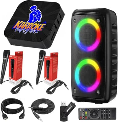 Karaoke Party Box Preto Completo +2 Microfones + Caixa de Som (Sistema Com Pontuação) +De 2000 Músicas