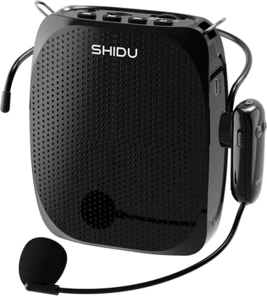 SHIDU Amplificador de voz para professores, amplificador de voz pessoal com fone de ouvido de microfone sem fio, saída de 10 W, alto-falante portátil pessoal de 1800 mAh, adequado