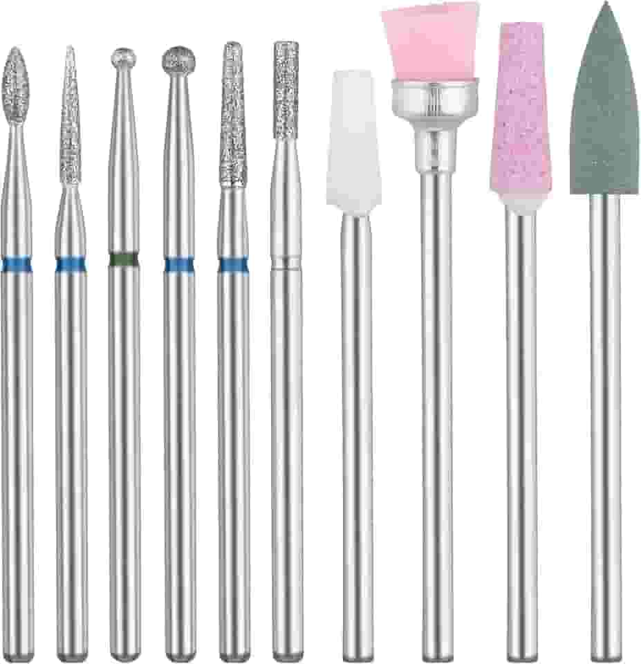 Abeillo Brocas para unhas, 10 peças de brocas para unhas, kit de manicure russo, broca de cutícula para broca de unha, brocas para remover esmalte de gel