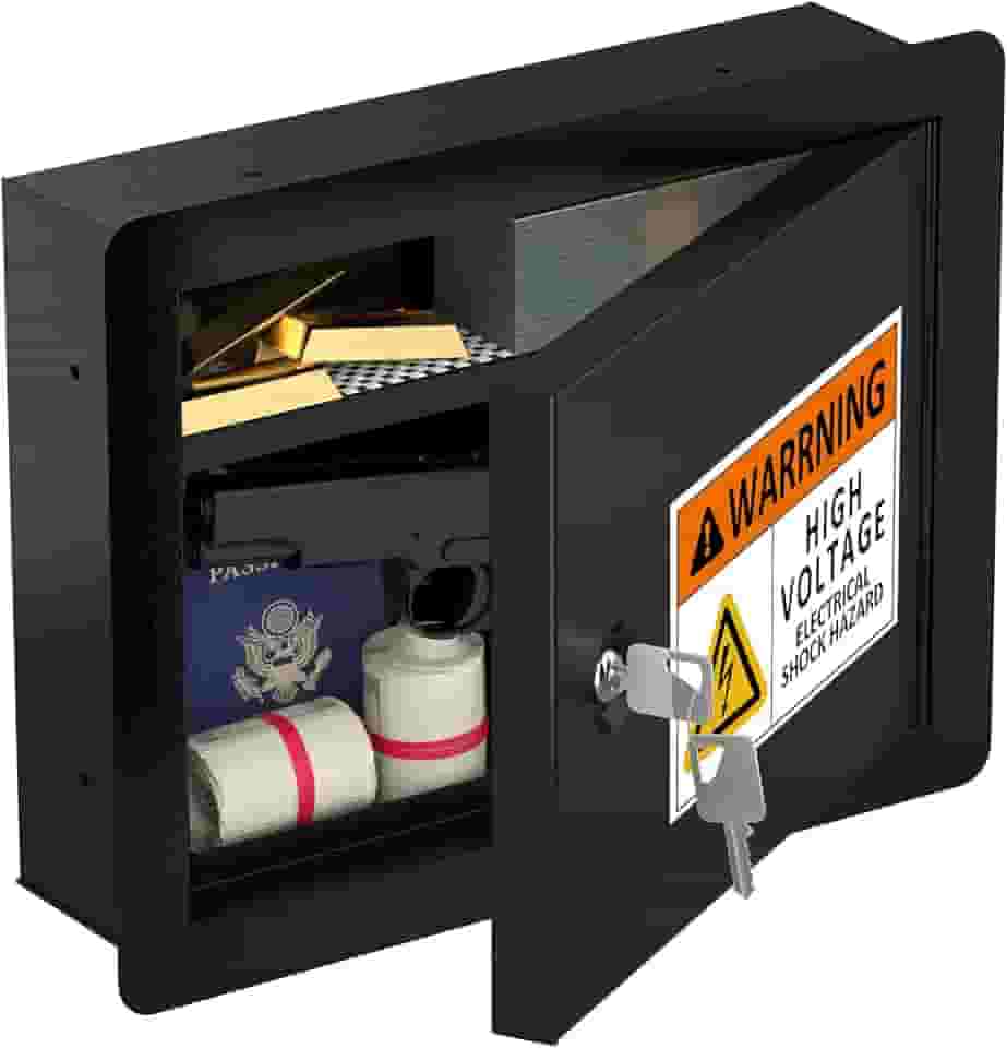 Cofre de parede oculto com painel oculto – Caixa de bloqueio de parede de aço à prova de fogo para parafusos de 40,6 cm – Armário de segurança com trava de chave para dinheiro, armas de fogo e