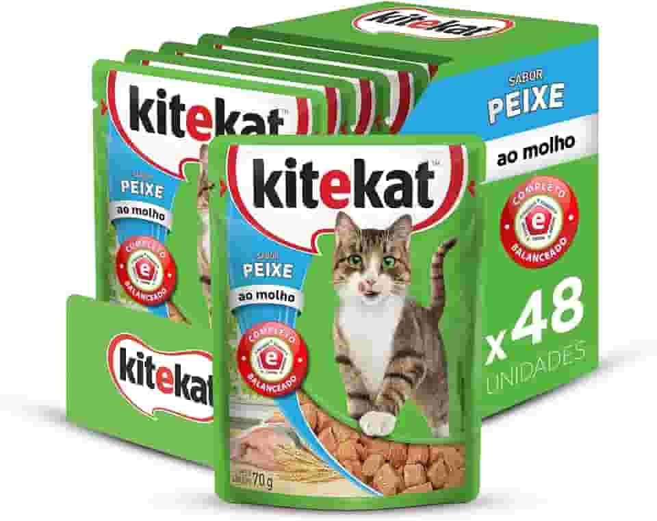 Pack Ração Úmida Kitekat Sachê Peixe ao Molho para Gatos Adultos 70 g - 48 unidades