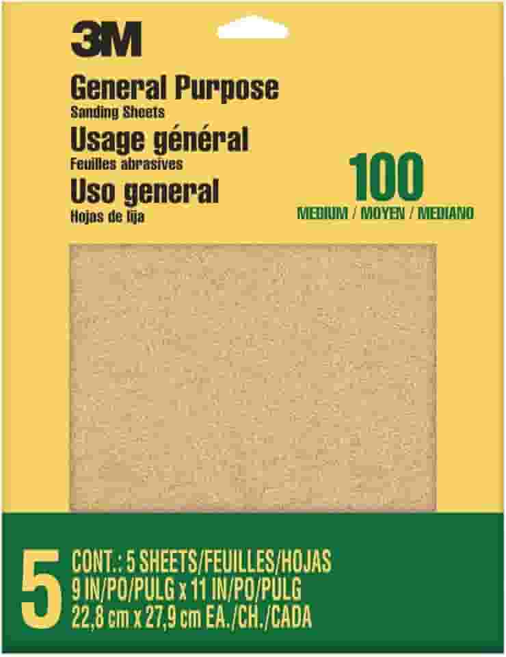 Lixa 3M 9002NA-20, gramatura 100, 5 folhas, ótima para uso geral, 23 x 28 cm