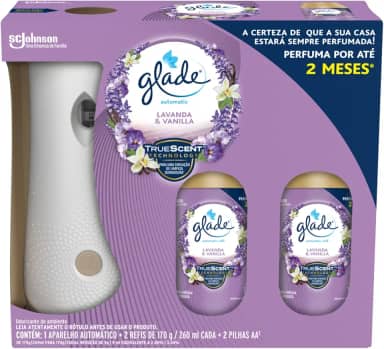 Glade Aromatizador de Ambiente Automático, Odorizador de Ambiente, Lavanda e Baunilha, 1 Aparelho e 2 Refis 260ml Cada