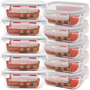 Mozcada - Kit 10 Potes de Vidro Marmita 420ml Hermético com Trava Retangular