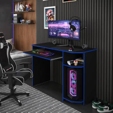 Mesa Gamer escrivaninha Para PC Gamer (Preto/Azul)