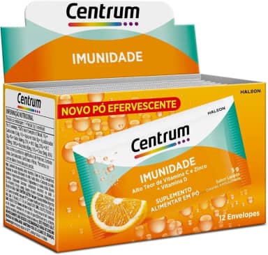Centrum Imunidade Multivitaminico em Sachê, com Vitamina C, Vitamina D e Zinco, Sabor Laranja, 12 Unidades Efervescentes