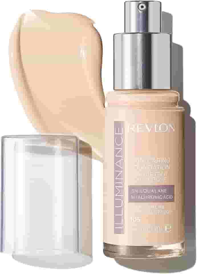 Revlon Base líquida Illuminance para cuidados com a pele, ácido hialurônico, fórmula hidratante e nutritiva com cobertura média, 105 creme marfim, 30 ml