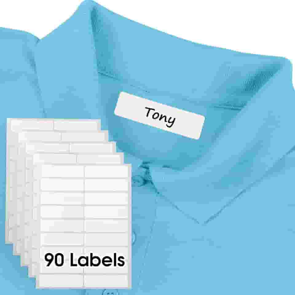 MaxGear 90 etiquetas de roupas infantis que não passam a ferro, etiquetas de tecido autoadesivas de 0,5 x 1,75 polegadas, etiquetas de nome à prova d'água para lavagem, creche escolar, cuidados de