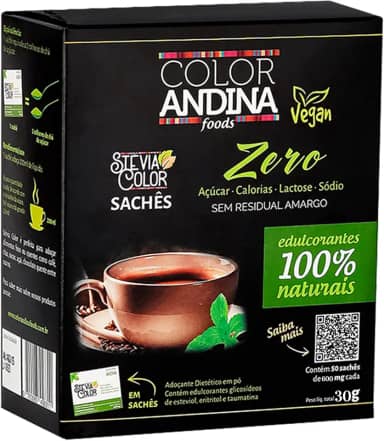 Adoçante dietético em pó | Color Andina | display com 50 sachês de 800 mg