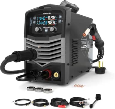 Soldador MIG, 200A Duo Voltage 5 em 1 máquina de solda MIG de alumínio, MIG/Flux Core/Carretel Gun/Lift TIG/Stick, IGBT Inverter Welder Synergic Control, Display Digital (Nova Versão)